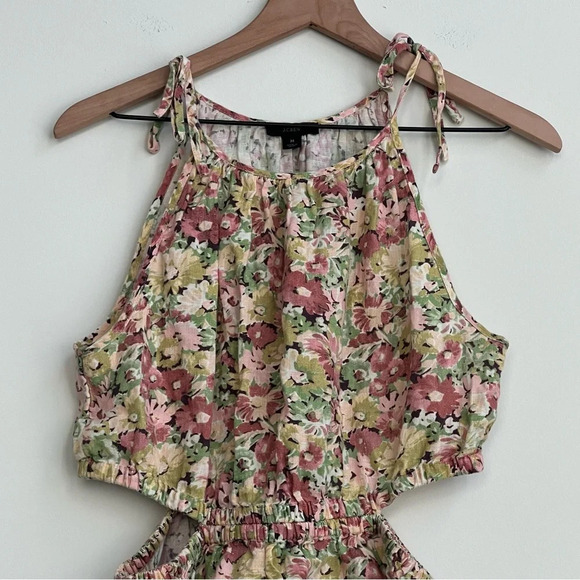 J CREW Cut-Out 100% Linen Tank top Painterly Floral Size M #BJ172 Peplum - Picture 6 of 14